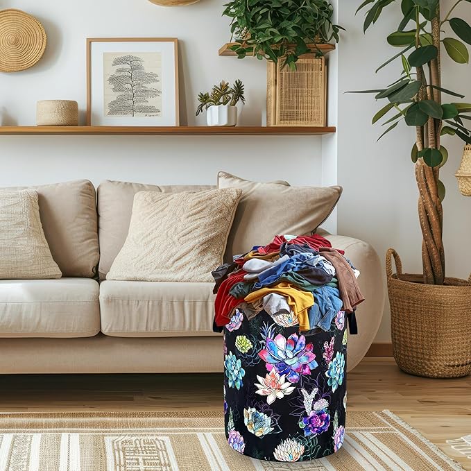 Colorful Cactus Flowers Laundry Basket Oxford Cloth Cactus Laundry Hamper