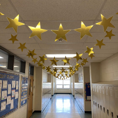 Outus 36 Pieces 11 Inch Large Gold Stars Cutouts Gold Stars Decoration Double Printed Paper Star for Movie Night Bulletin Board Decoration, Classroom Wall Party Decor Back to Shcool Party Decor