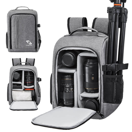 Golkcurx Camera Bag for DSLR/SLR Cameras，Camera Backpack Waterproof for Photographers Grey S