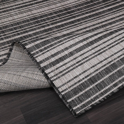 Luul Home Stripe Outdoor Rug 10x14 Washable Outside Carpet for Indoor Patio Porch Waterproof Easy Cleaning Non Shedding Area Rugs Dark Gray 10 x 14
