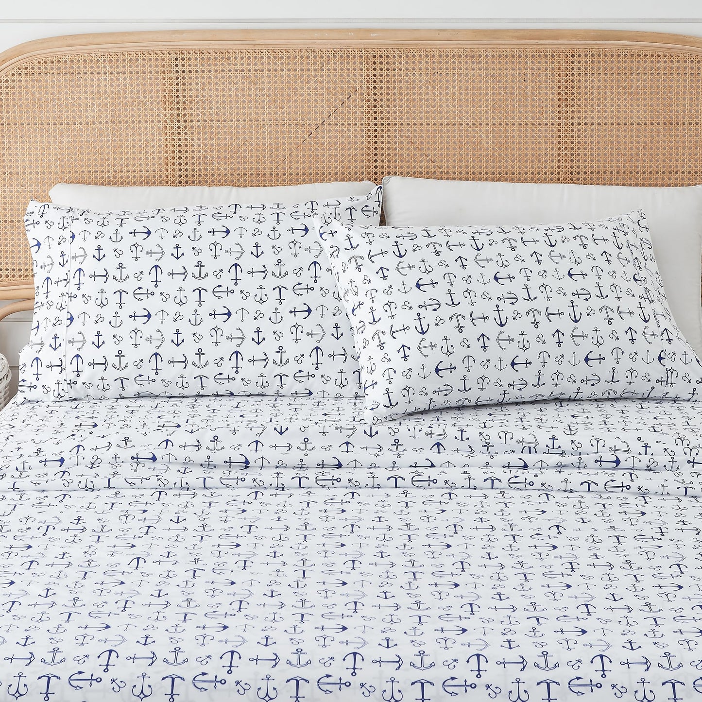 Great Bay Home Twin Coastal Microfiber Sheet Set - 3-Piece Nautical-Printed, Ultra-Soft Sheets - Beach-Themed Bedding Sheets & Pillowcases (Anchor)