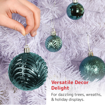 Prextex 36-Pieces Christmas Ornaments Set - Shatterproof, Festive Olive Green Christmas Tree Balls Decorations in 3 Sizes and 6 Styles with Hanging Loops for Tree, Wreath, Dazzling Holiday Party Decor