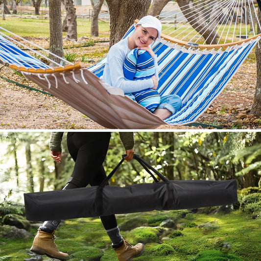 SUNCREAT 2 Person Outdoor Hammock with Curved Spreader Bar for Outdoor, Black Extra Large Hammock Bag Carrying Bag