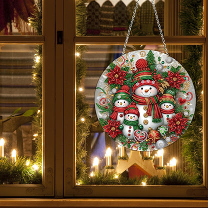 DIY Diamond Art Painting Wreath Kits，Special Shaped Rhinestone Hanging Ornament Diamond Art Window Pendants for Gift Home Garden Wall Hanging Kits,Double Sided (Snowman-1)