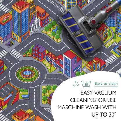 Carpet Studio Big City Play Mat 95x200cm, Non Slip Kids Rug, Road Mat Car, Boys & Girls, Bedroom Rug Children, Washable