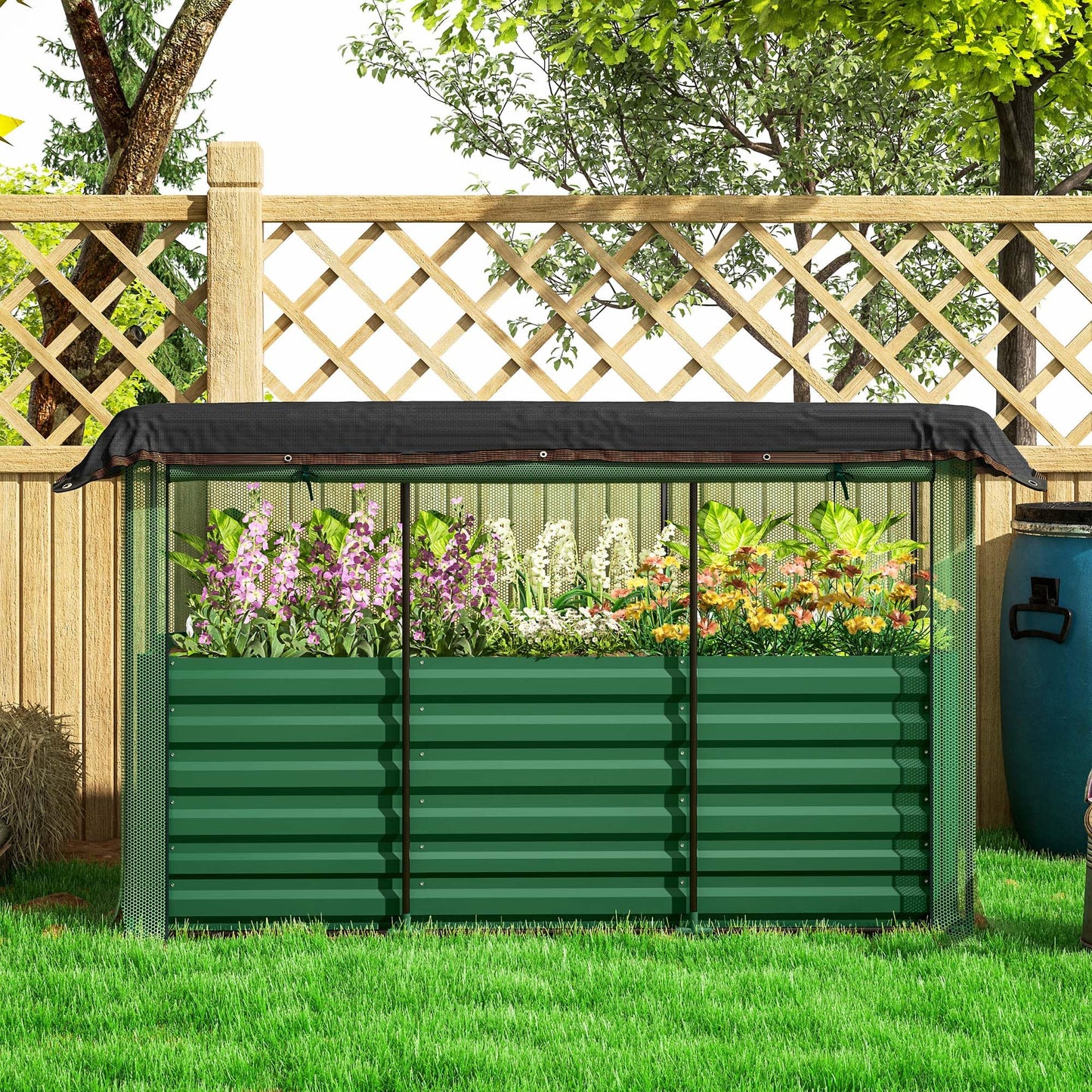 Outsunny 5.9 x 2 x 1.9 ft Galvanized Raised Garden Bed with Crop Cage Plant Protection Net and Shade Cloth Roof, Metal Planter Box with Cover for Vegetables, Flowers, Herbs, Green