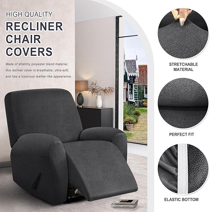 ANARACHON Leather Look Recliner Chair Covers, 4-Pieces Stretch Recliner Cover