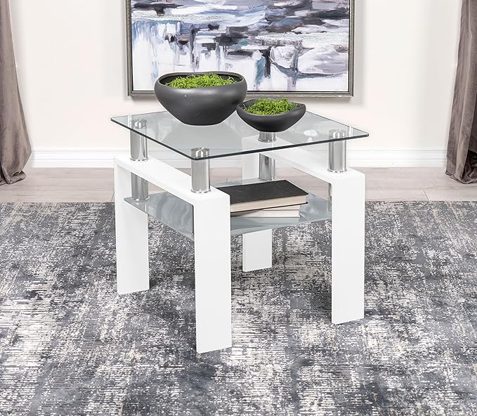 Coaster Home Furnishings Dyer 1-Shelf Square Glass Top Side End Table White