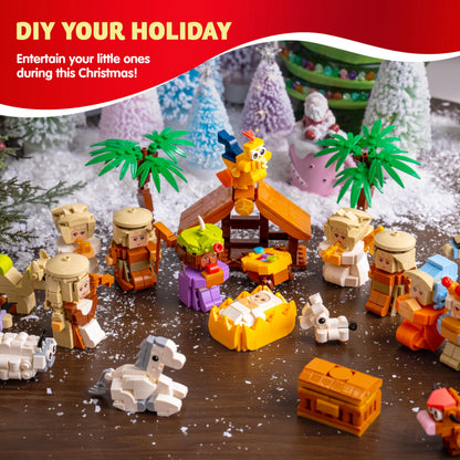 JOYIN 2025 Nativity Advent Calendar Building Blocks, 24 Days Christmas Themed Building Blocks, Xmas Party Favor Supplies for Boys Girls, Kids Xmas Fun Gifts, Countdown Calendar (3+)