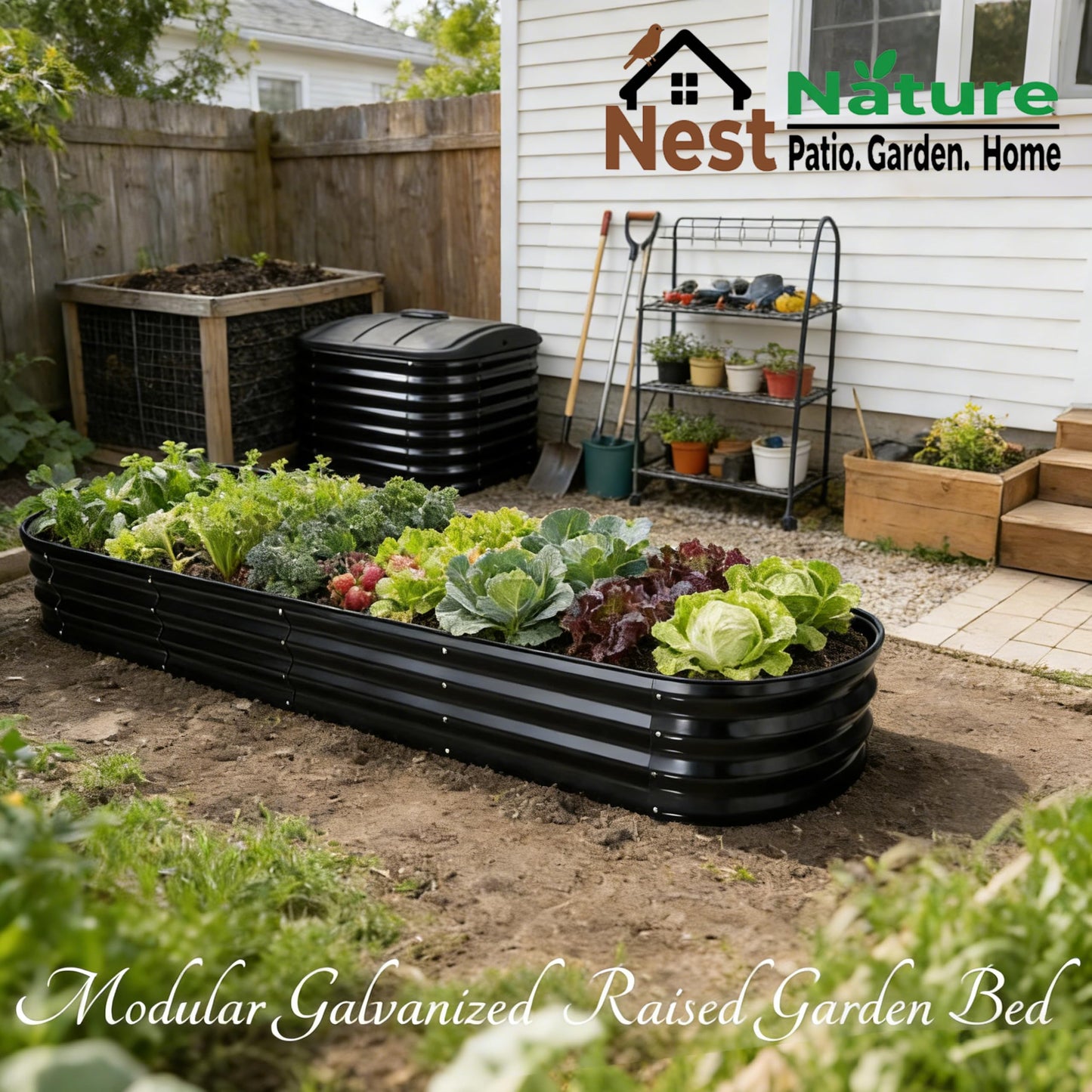 NestNature 2 Pack 17" Tall 10-in-2 Heavy-Duty Modular Galvanized Raised Garden Bed Kits - 8ftx2ft Metal Raised Beds for Planting Plants Vegetables Fruits Flowers Herbs - Outdoor Ground Planter Box