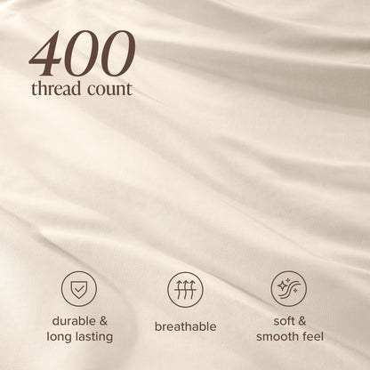 Bare Home 100% Organic Cotton Sateen Fitted Sheet - 400 Thread Count - Smooth Sateen Weave - Breathable & Cooling - Hotel Luxury - Durable Fitted Sheet - Deep Pocket (King, French Beige)