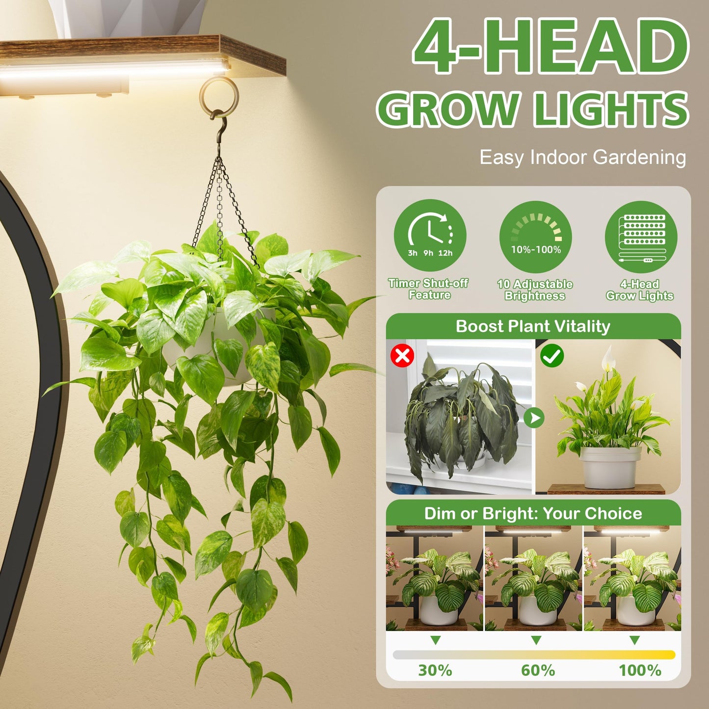 POZILAN Plant Stand Indoor with Grow Lights, 63'' Tall Indoor Plant Shelf, 9 Tiered Lighted Plant Stands for Living Room, Metal & Wood Corner Large Flower Holder for Alcony, Patio & Home, Black