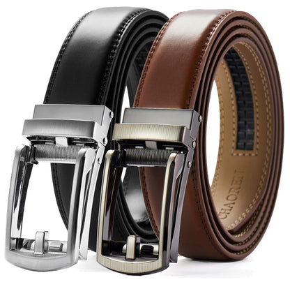 CHAOREN Men's 2 Pack Ratchet Dress Belt, 1 1/4" Black/Cognac Leather, 36" to 42" Waist Adjustable