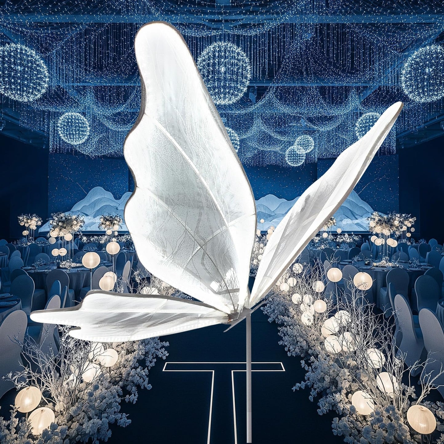 Lakexus 51 INCH Creative Butterfly Floor Lamp - 1pcs Wedding Romantic Hanging Decoration Lights Fixture, Butterfly Ceiling Light for Wedding, Party, Christmas, Adjustable Height Creative Props, White