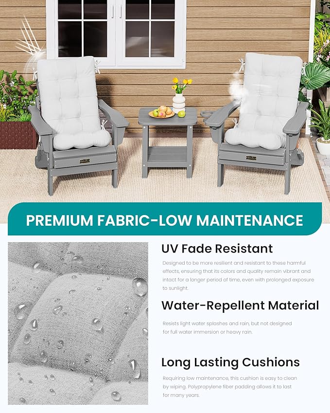 SERWALL HDPE Outdoor Rocking Chair Cushion Set of 2, Memory Foam Cushion Gray