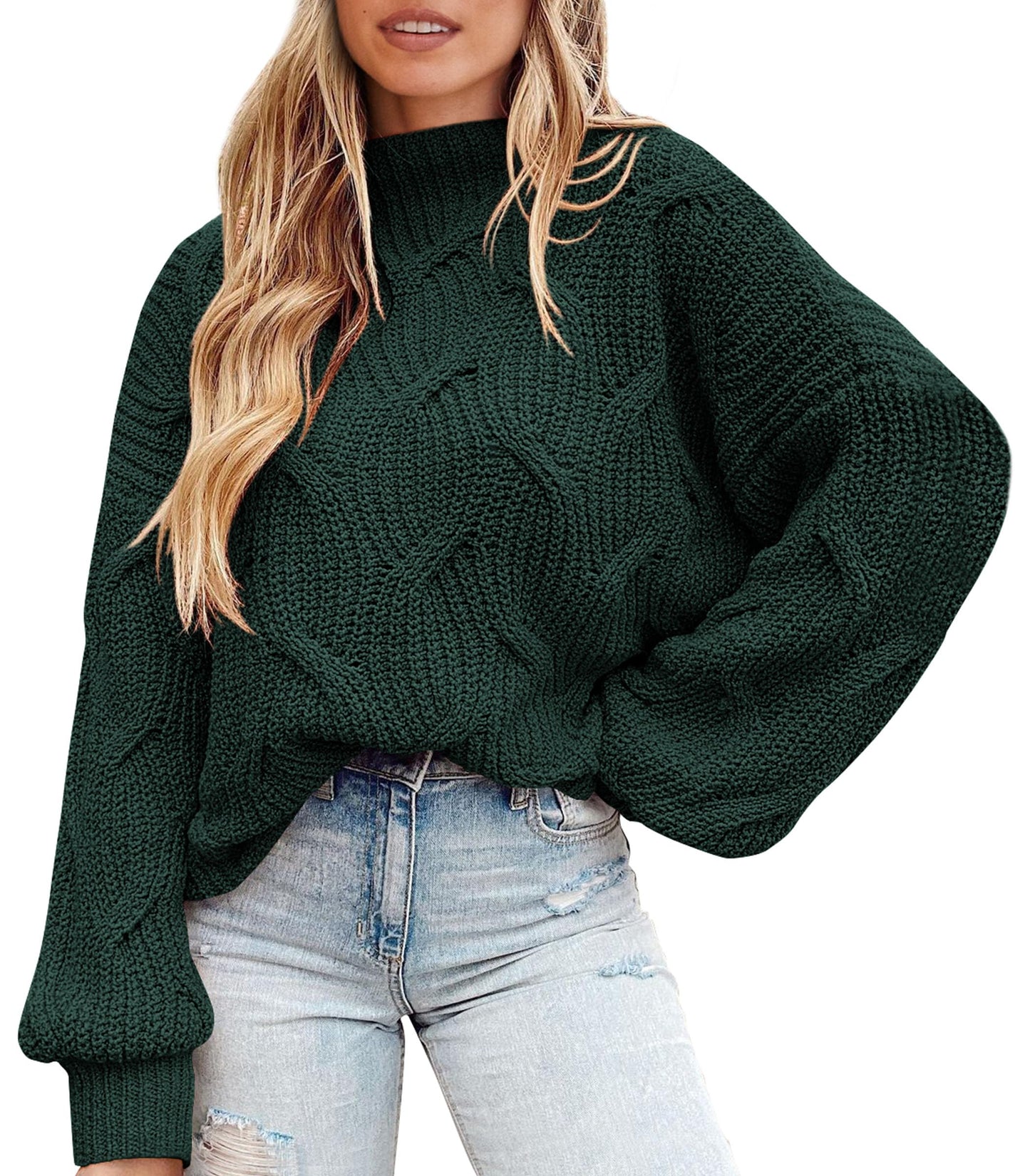 PRETTYGARDEN Women's Fall Oversized Pullover Sweaters Casual Crewneck Long Sleeve Chunky Cable Knit Tops Winter Clothing