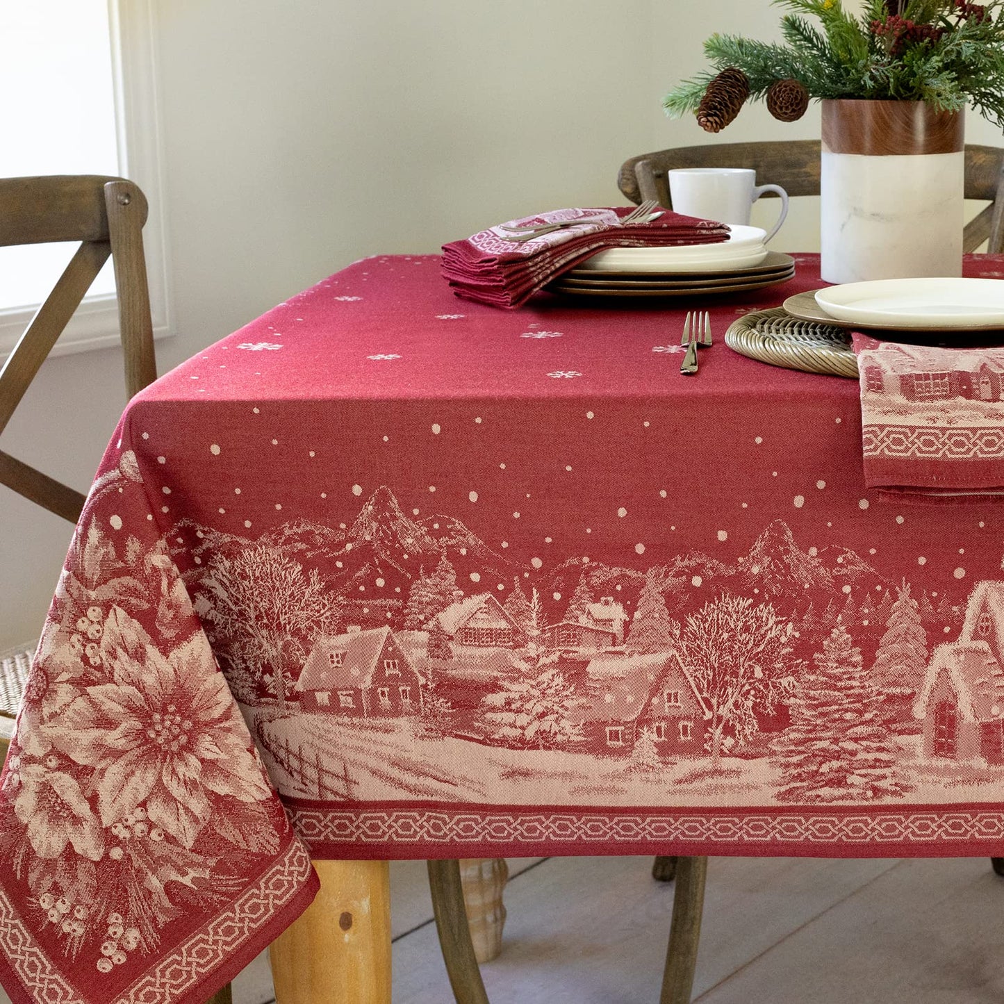 Benson Mills Engineered Jacquard Heavyweight Fabric Table Cloth, Holiday, Winter, and Christmas Tablecloth (Christmas Story, 60" x 84" Rectangular)