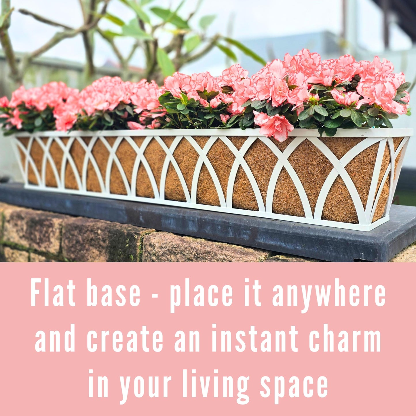 LaLaGreen Wall Planter Outdoor (48 inch, 2 Pack) White Metal Rectangular Hanging Flower Box Planters with Coco Liner Window Boxes Basket Plant Holder Horse Trough Deck Rail Railing Patio Porch Balcony