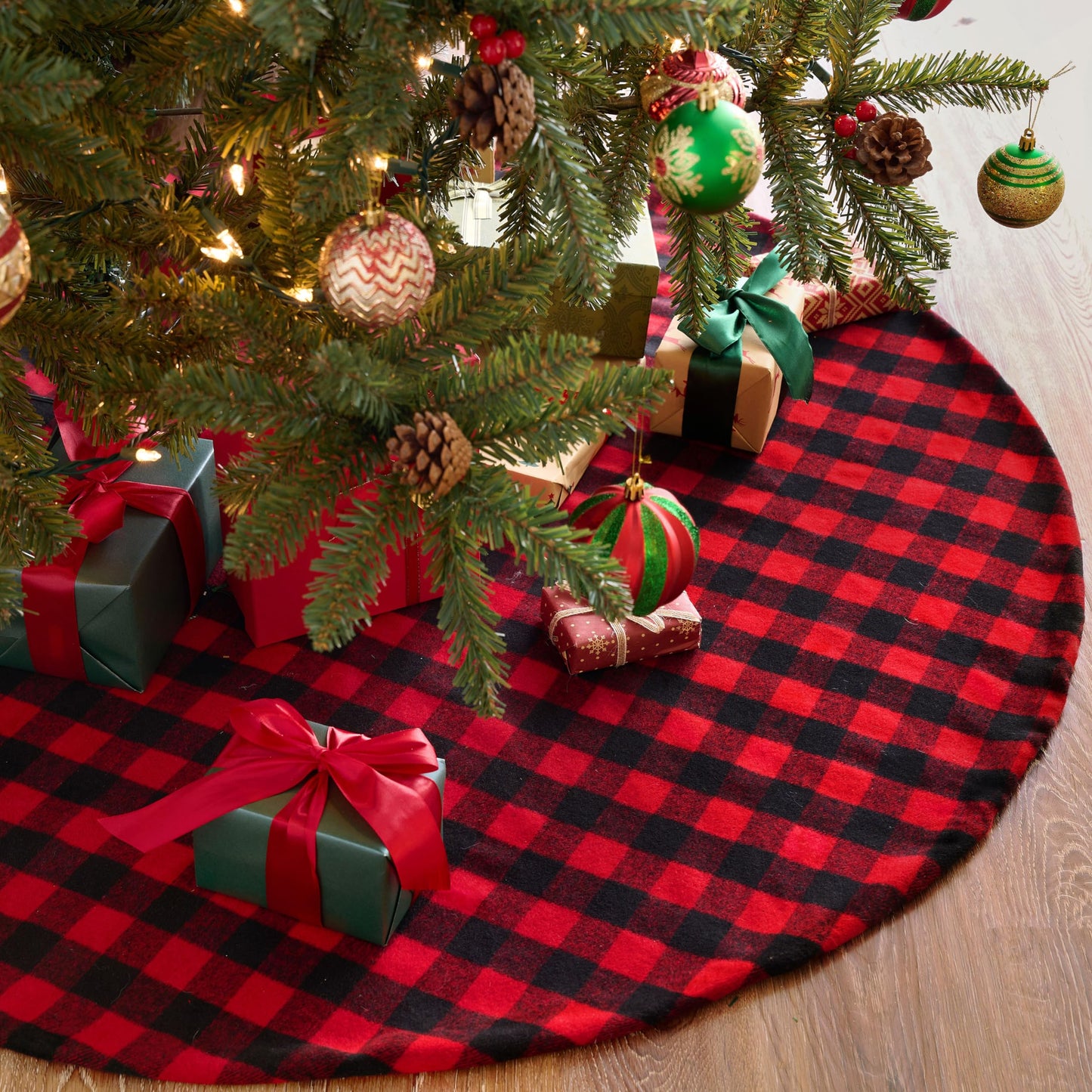 Joiedomi Christmas Tree Skirt 48Inch Buffalo Red and Black Plaid Decor for Xmas New Years Eve Holiday Party Indoor Decoration