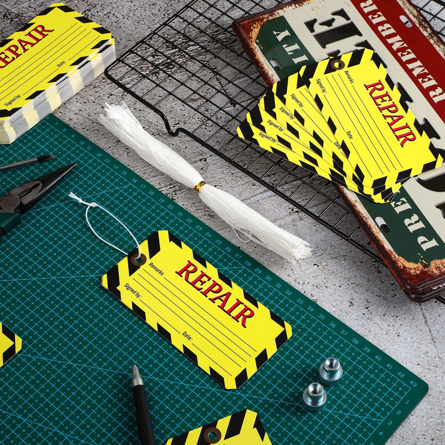 Amyhill 240 Pack Repair Tags Yellow Maintenance Required Tags with Wire Production Quality Control with 8 Inch Attached Cotton String, 2.6 x 5.3 Inch