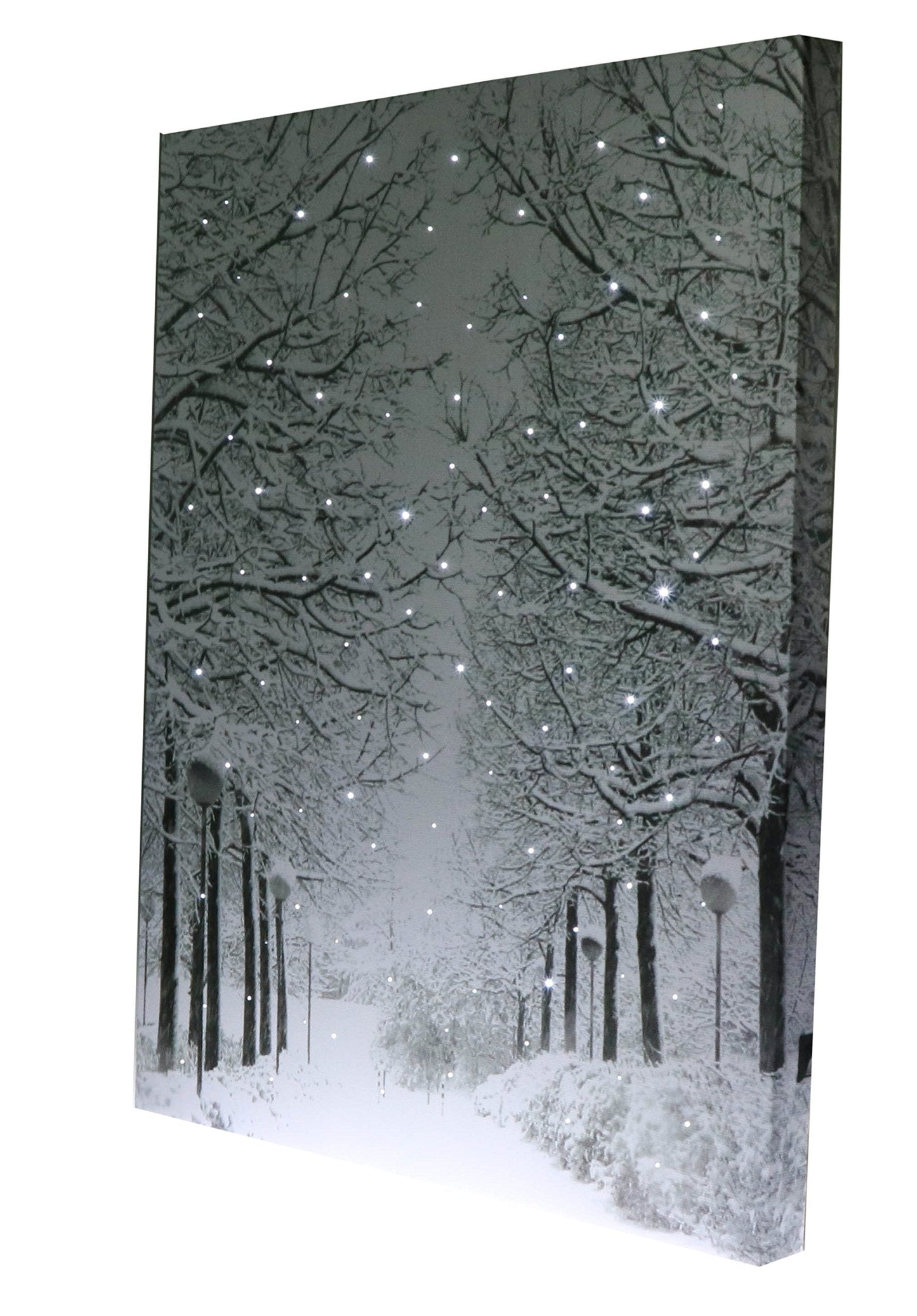 Clever Creations 16 x 12 Inch Christmas LED Wall Canvas Art Home Decor, Light Up Battery Operated Snowy Winter Scene, Winter Path