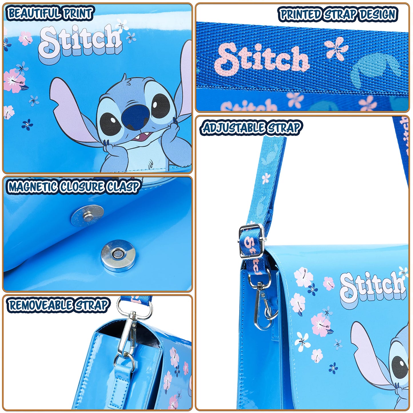 Disney Girl's Shoulder Bags Handbags, Blue Stitch, One Size