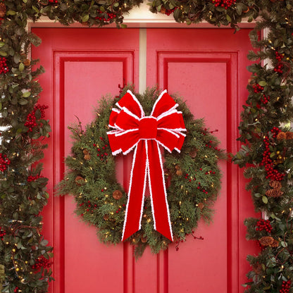 Anyfire Large Red Christmas Bow: 10'' x 21'' Large Christmas Tree Topper Bow Red Velvet Bow with White Edge for Wreath Garland Stair Fireplace Home Indoor Outdoor Xmas Decoration (1 Packs)