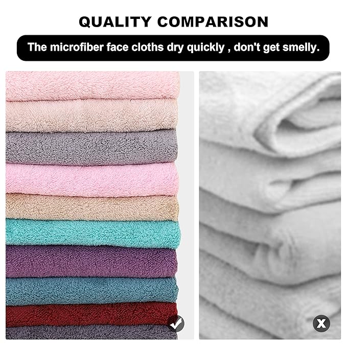 MOONQUEEN Microfiber Facial Cloths Fast Drying Washcloth 12 Pack