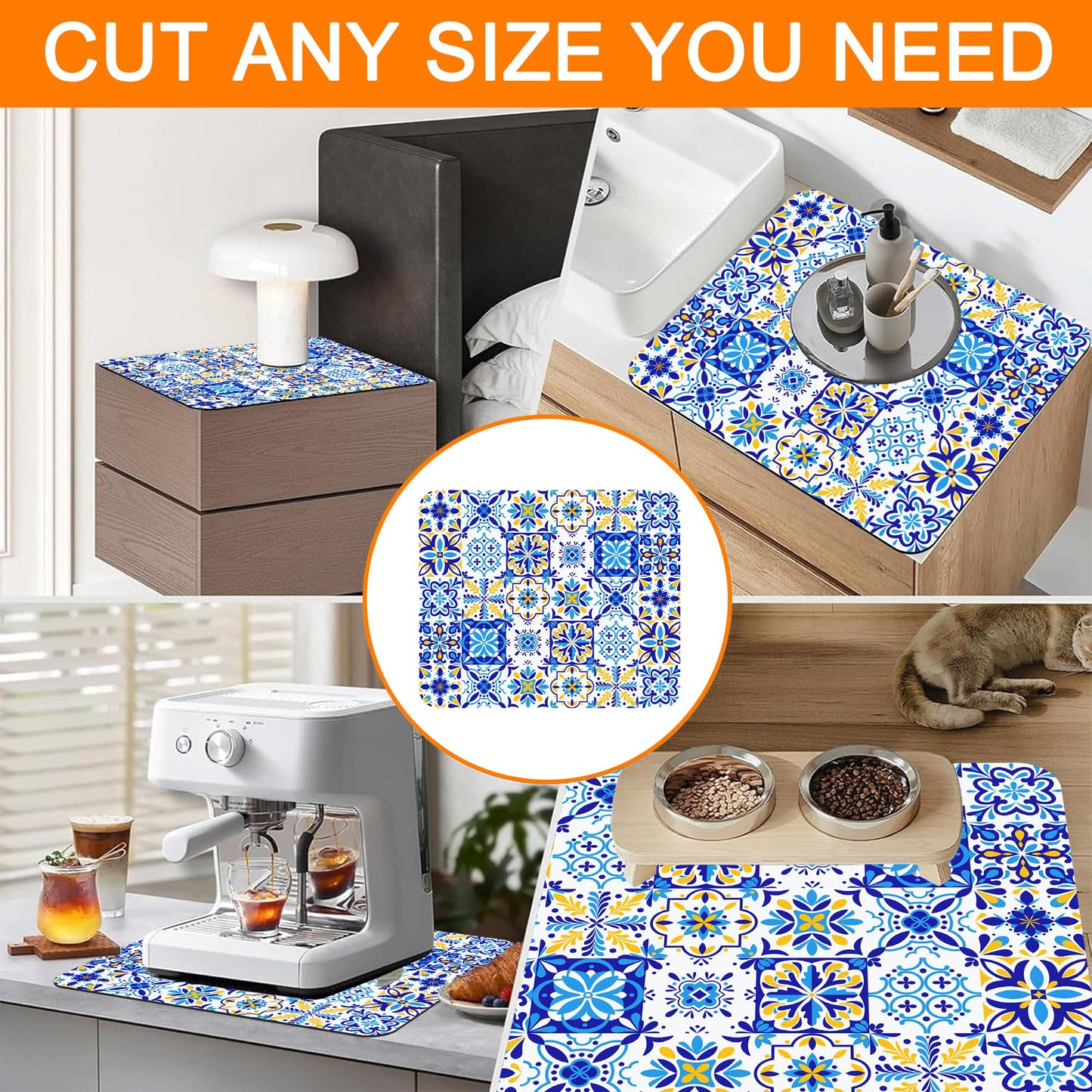 Blue and Yellow Mexican Talavera Ceramic Tile Dryer Top Protector Mat,Dust-proof Washer and Dryer Covers For The Top,Non-slip Washing Machine Dust Cover Pad for Laundry Room Home Decor,23.6"x19.7"