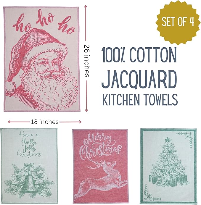 sea me at home Christmas Tea Towel Set of 4-100% Cotton Jacquard Kitchen Towels