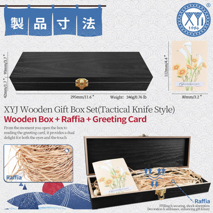 XYJ Wooden Storage Box with Lid, Dried Raffia Decor, Greeting Card, Rectangular Gift Box, Wood Container Decorative Boxes for Knives, DIY Crafts, Home Deocration, Jewelry