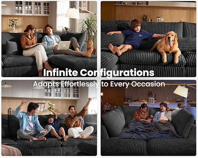 154" Oversized Corduroy Couch Modular Sectional Sofa, Washable Cloud Couch
