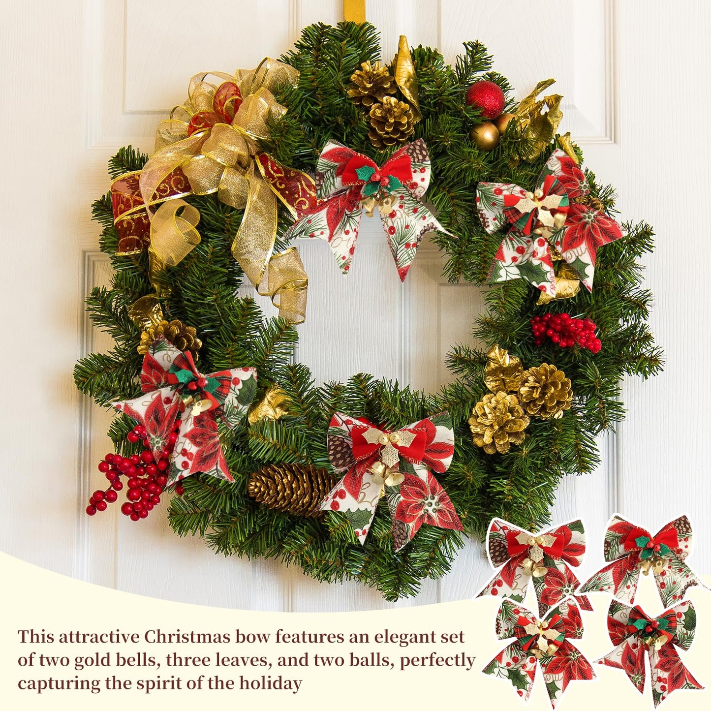 16PCS Mini Christmas Bows with Bells, 3.1"× 3.1" Gift Bows, 16 Styles, Ready-to-Hang Holiday Ornaments for Christmas Tree, Wreaths, Garlands, Doorway, Gift Wrap & DIY Decorations