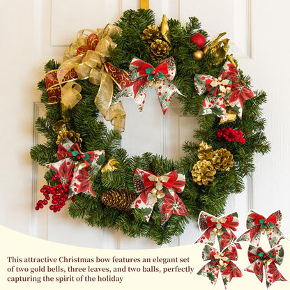 16PCS Mini Christmas Bows with Bells, 3.1"× 3.1" Gift Bows, 16 Styles, Ready-to-Hang Holiday Ornaments for Christmas Tree, Wreaths, Garlands, Doorway, Gift Wrap & DIY Decorations