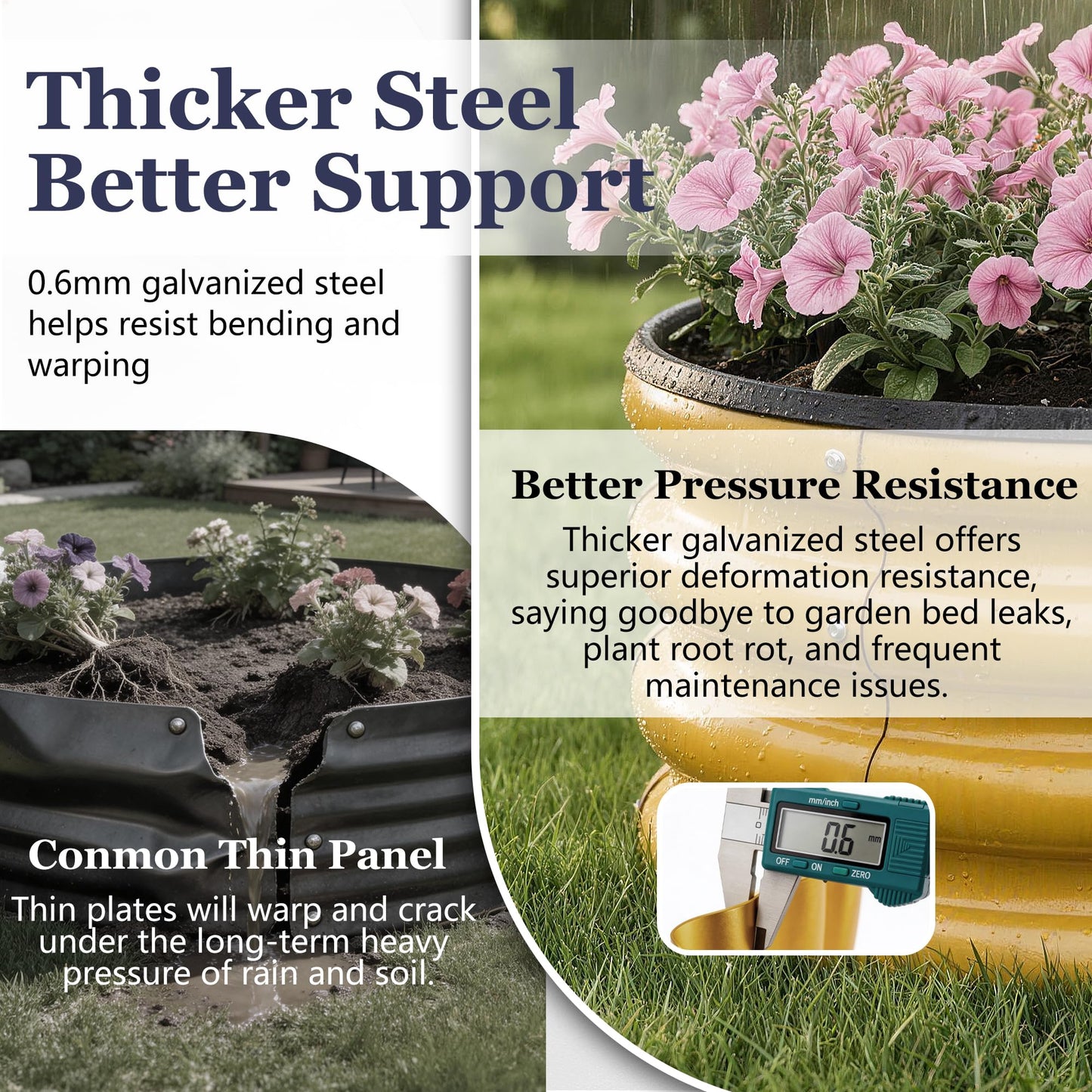 SOCONT 2 x 2 x 1 ft Round Raised Garden Bed, Yellow 2 Pack 0.6 mm Thick Galvanized Steel Planter Box with Double Layer Paint and Safety Edge Trim for Vegetables Flowers Herbs Outdoor Garden