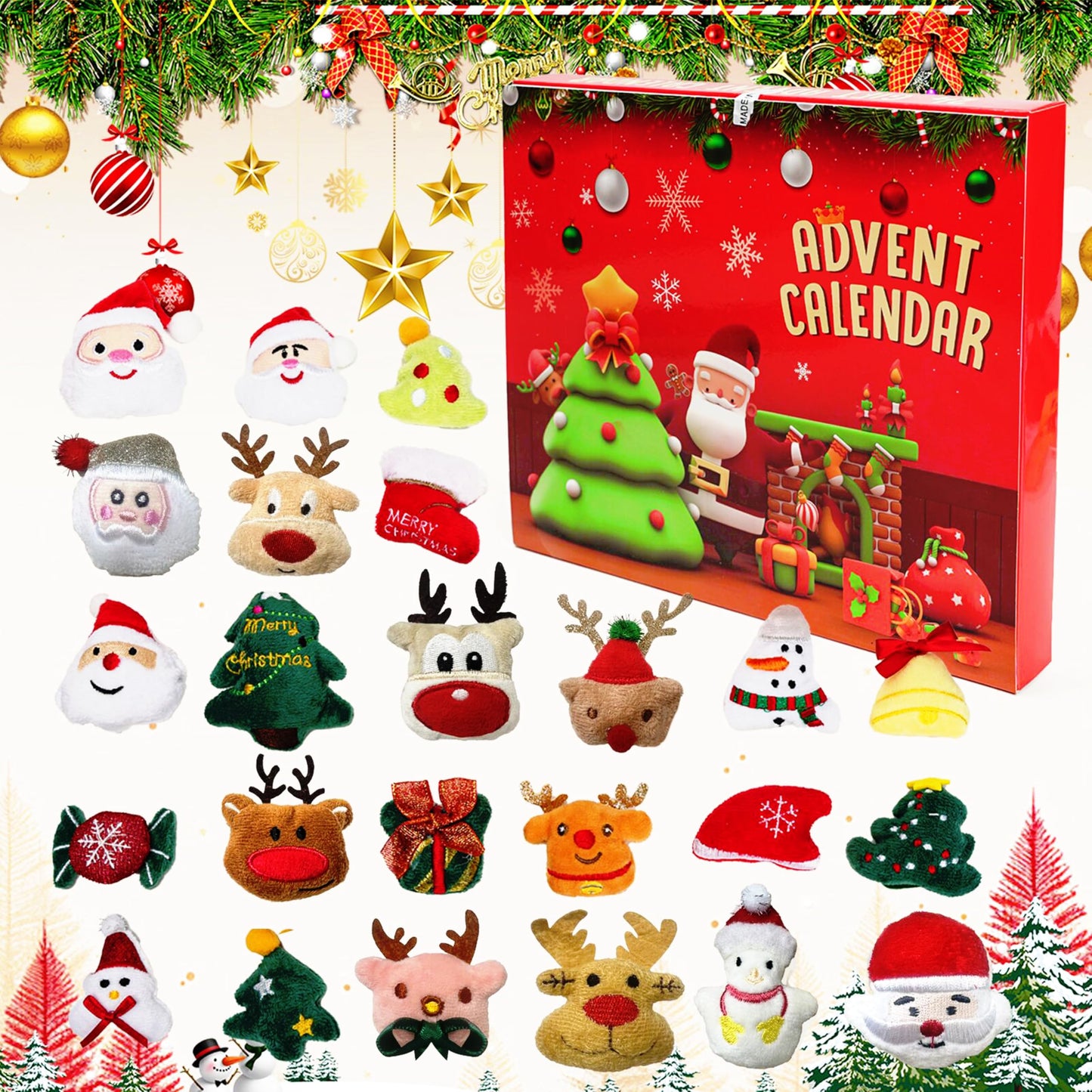 Christmas Advent Calendar, Christmas Gift 2025, Christmas Countdown Calendar Ornaments， 24 Piece Set Plush Christmas Ornaments， Angel Santa Claus Snowman Reindeer Mini Christmas Tree Ornaments