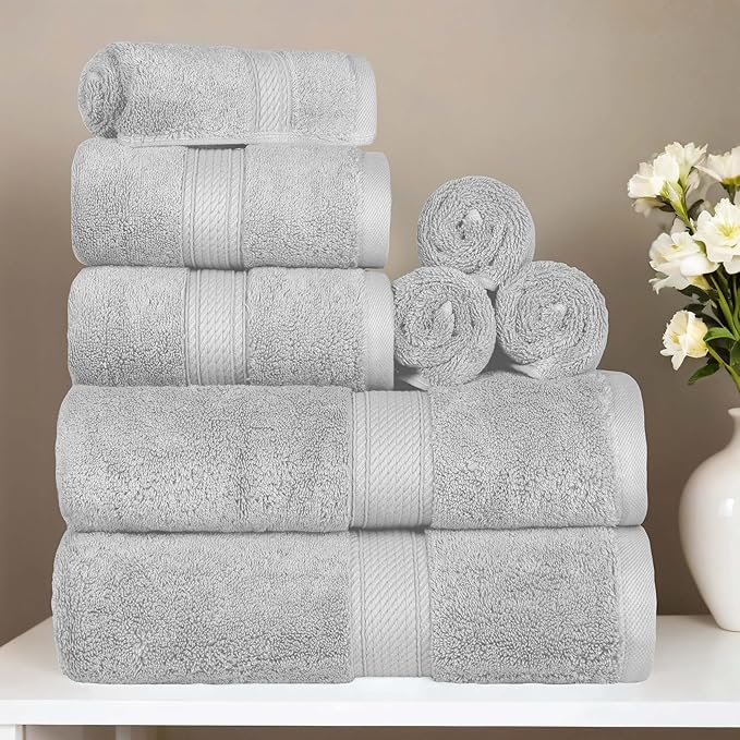 SUPERIOR Egyptian Cotton Pile 8 Piece Towel Set, Includes 2 Bath, 2 Hand