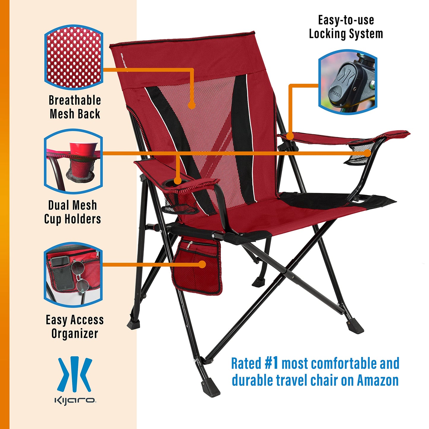 Kijaro Dual Lock Portable Camping Chair Bundle - Versatile Folding Chair, Sports Chair, Outdoor Chair & Lawn Chair
