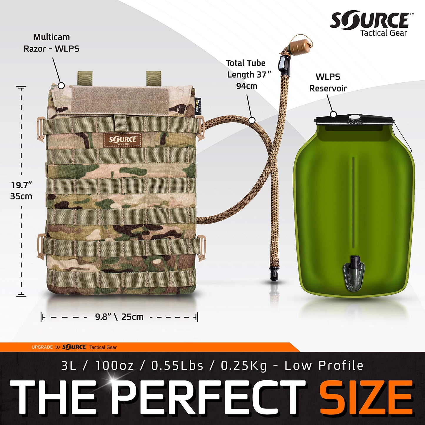 Source Tactical Gear Razor Hydration Pouch with WLPS 3L Low Profile Hydration Bladder - MOLLE Integration Based Ballistic Vest - Leakproof Widepac Closure 100oz