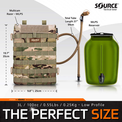 Source Tactical Gear Razor Hydration Pouch with WLPS 3L Low Profile Hydration Bladder - MOLLE Integration Based Ballistic Vest - Leakproof Widepac Closure 100oz