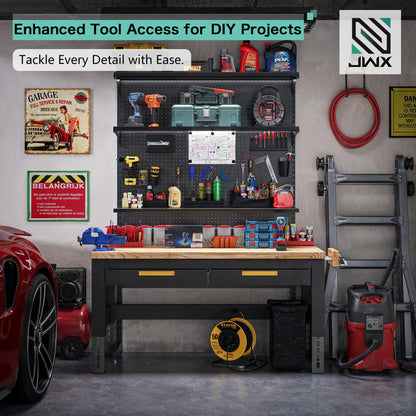 JWX DDB Gaming Standing Shelf Units, 30‘’ Free Standing Gaming Shelf Pegboard Cabinet with Home Office Metal Pegboard and 15 Pieces Organizer Tool Holders