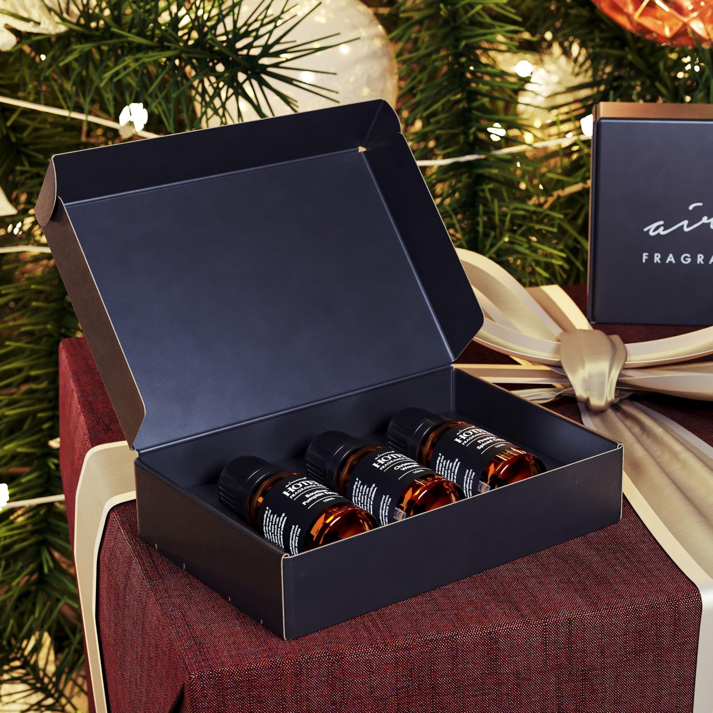 AirScent Holiday Scents Christmas Diffuser Oil 3 Pack Gift Set - 10 mL, 0.34 fl oz Fragrance Oil Set - Bourbon Pumpkin Spice, Christmas Wreath and Fireside Spiced Cider Scents