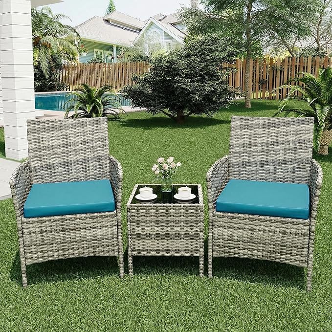 GarveeLife 3 Piece Patio Furniture Set, Rattan Outdoor Furniture