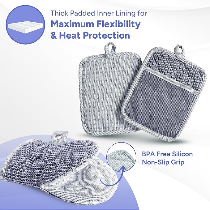 Casa Platino Mini Oven Mitts Set, 8-Piece – 500°F Heat Resistant Silicone Oven