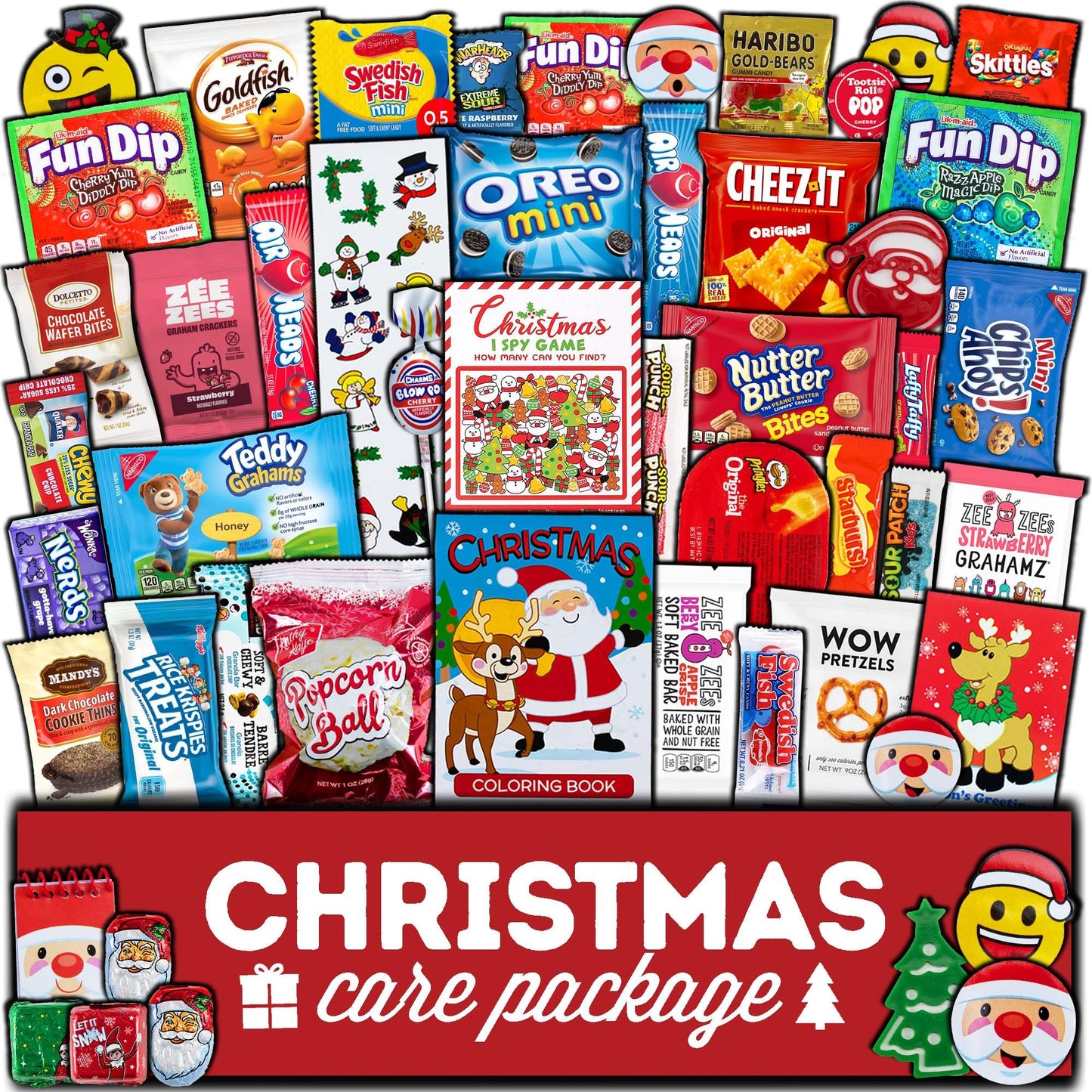 Christmas Care Package (50 Count) Candy Snacks Cookies Bars Chips Holiday Stocking Stuffer Variety Gift Box Pack Assortment Basket Bundle Mix Santa Treats College Students Office Kids Boys Girls