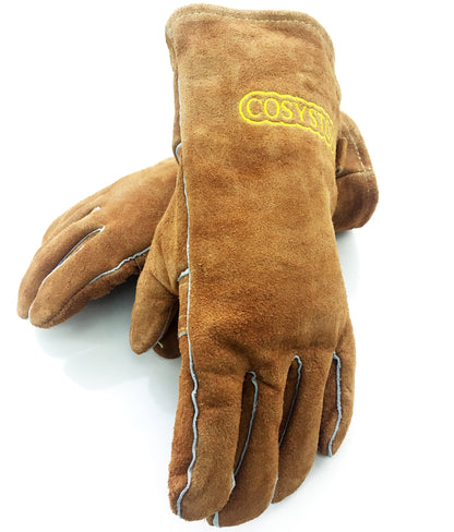 Cosystove Genuine Full Leather Heavy Duty Heat Resistant Gloves for Woodburner, Multi-Fuel Stoves Heavy Duty Safety Gauntlet Also for BBQs Pizza Ovens