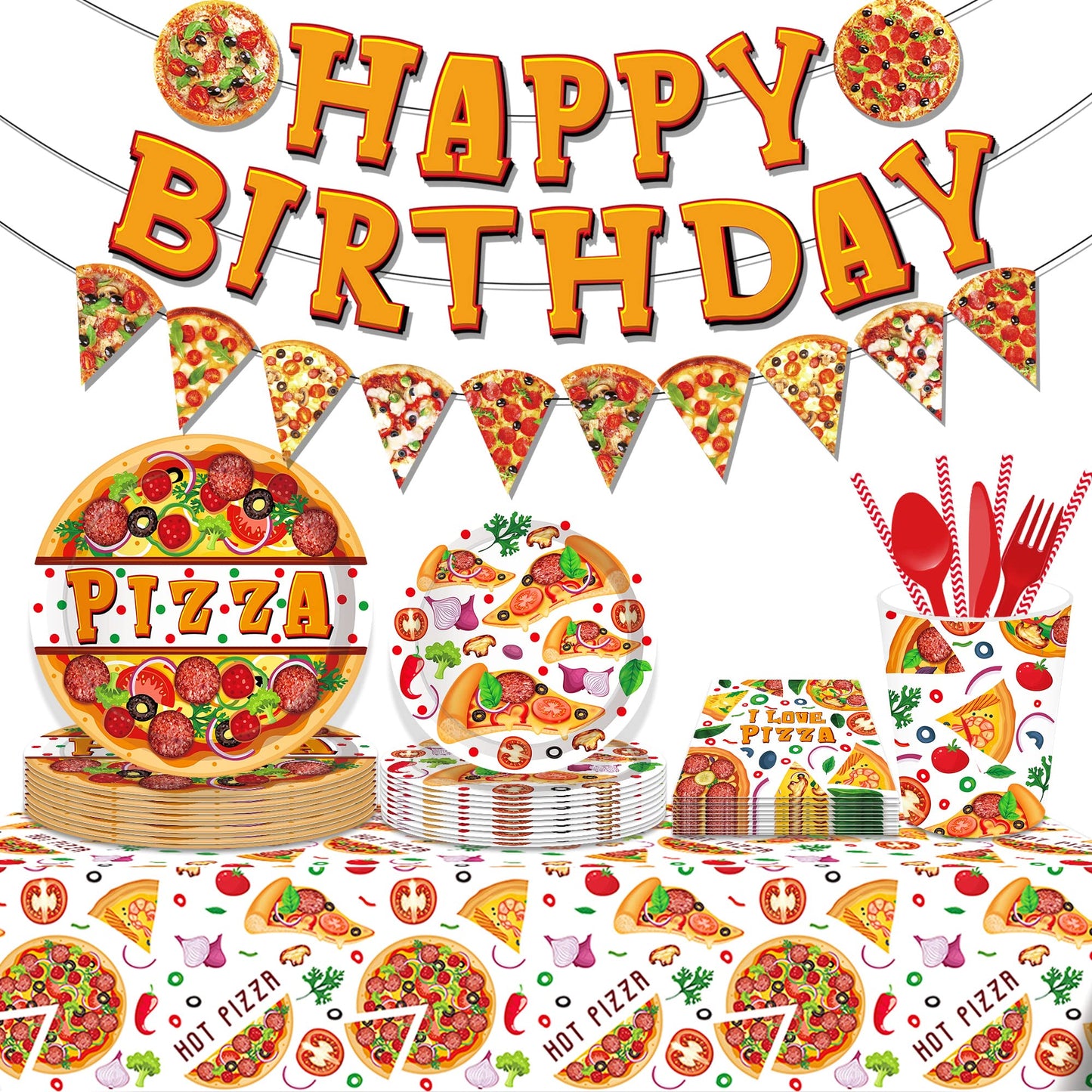 CC HOME 1 Pack Pizza Party Plastic Tablecloth 54 x 87 Inch Long Rectangular Table Cover for Buffet,Birthday Party Holiday Dinner,Picnic or Tablecloth for Kitchen Event Use