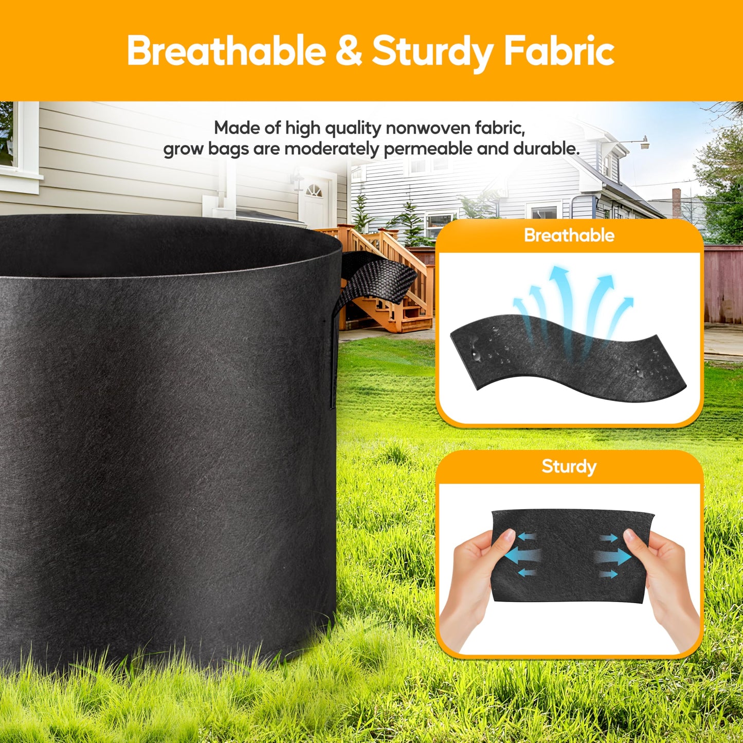 Simple Deluxe Grow Bags 15 Gallon 5 Pack Planter Pots with Handles, Thickened Nonwoven Fabric Aeration Cloth Bag, Heavy Duty Gardening for Tomoato, Potato, Vegetable and Flowers, Black with 5 Labels