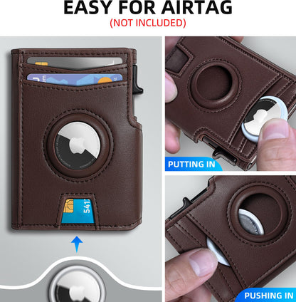 MIYOZI Airtag Wallet for Men,with Money Clip 10 Cards Metal Case Smart Slim Pop Up Credit Card Holder Flip with Magnetic Closure RFID Blocking Wallet with Gift Box
