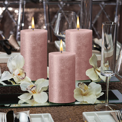 BOLSIUS Pink Shimmer Metallic Pillar Candles 4 Pack - 2.75 X 7.5 Inches - Premium European Quality - Includes Natural Plant-Based Wax - Unscented Dripless Smokeless 85 Hour Party & Wedding Candles